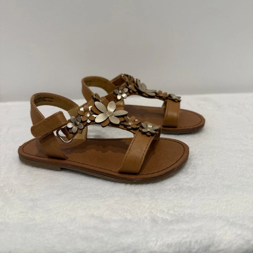 Kids Brown Floral Embellished Flat Sandals Size‎ 9 Toddler Girls